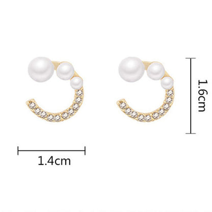 Creative Diamond-Studded Pearl C-Shaped Earrings-Jewearrings