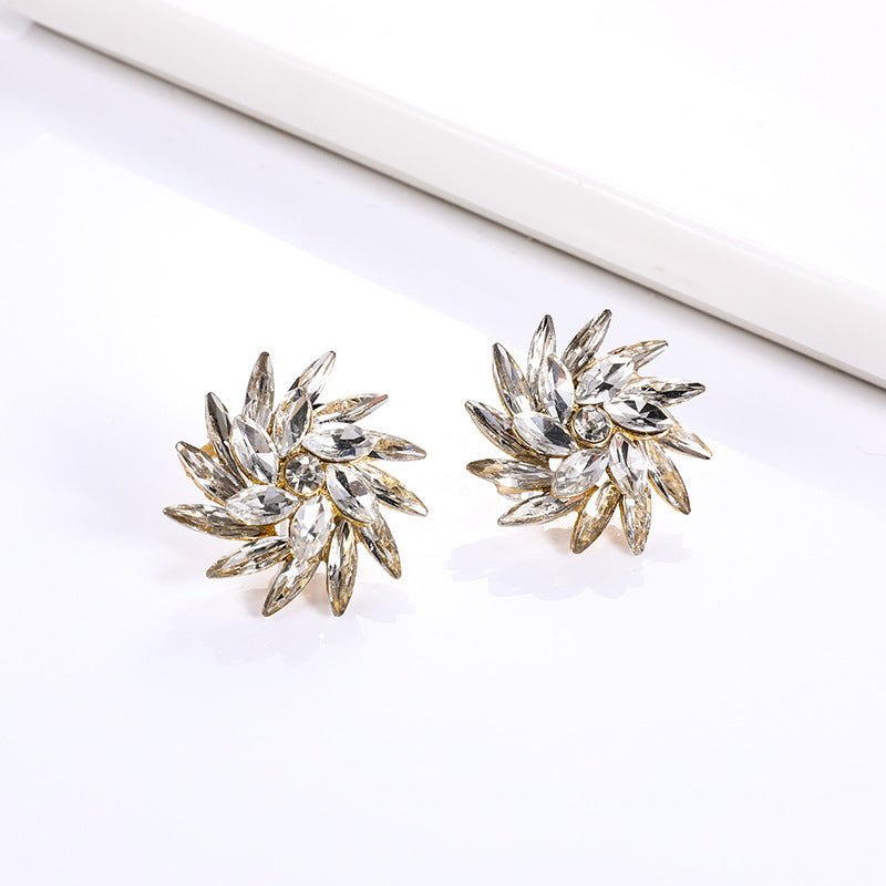 Creative Flower Shaped Alloy Diamond-studded Glass Series Fashion Earrings-Jewearrings