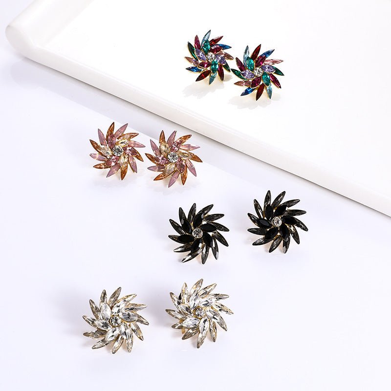 Creative Flower Shaped Alloy Diamond-studded Glass Series Fashion Earrings-Jewearrings