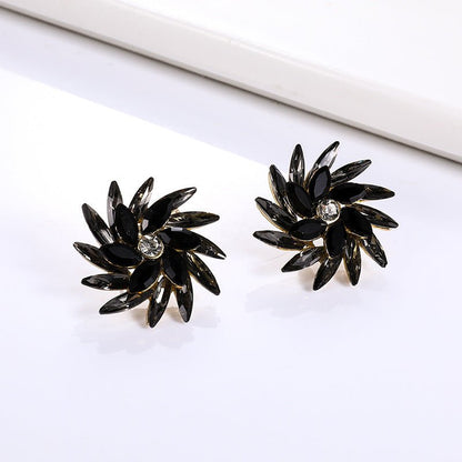 Creative Flower Shaped Alloy Diamond-studded Glass Series Fashion Earrings-Jewearrings