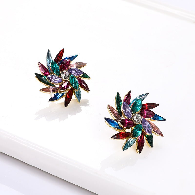 Creative Flower Shaped Alloy Diamond-studded Glass Series Fashion Earrings-Jewearrings