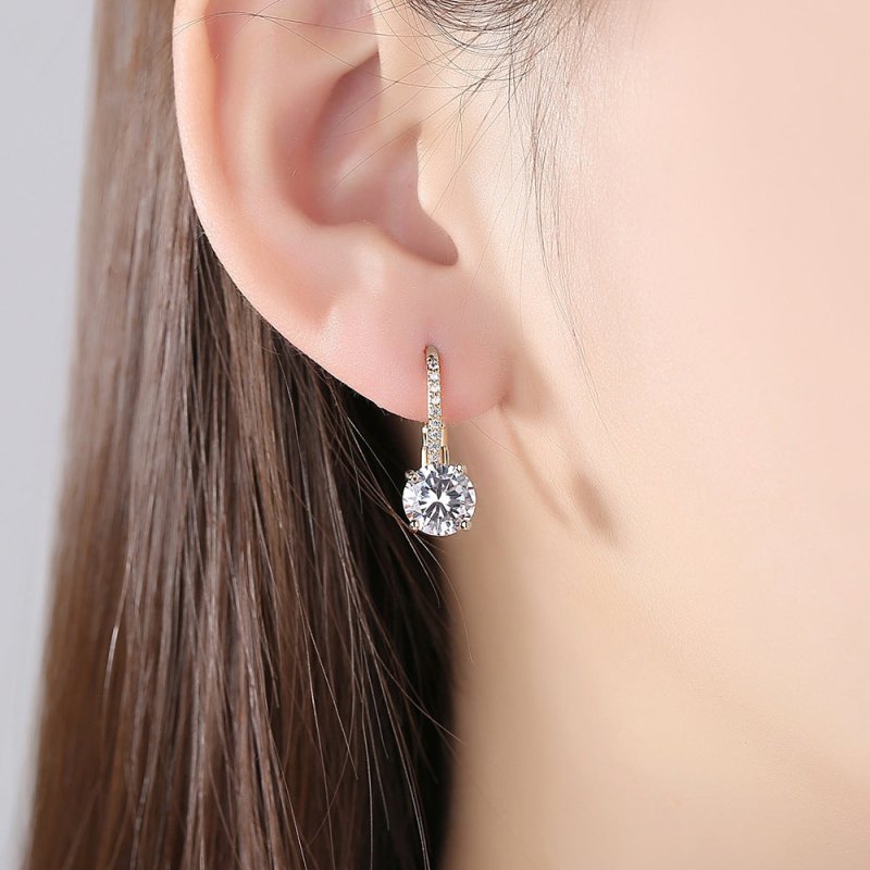 Creative Golden Micro-inlaid Four-claw Round Diamond Ear Hook Wish Simple Fashion Women's Earrings-Jewearrings