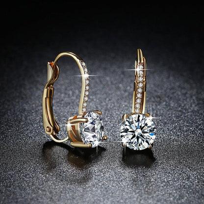 Creative Golden Micro-inlaid Four-claw Round Diamond Ear Hook Wish Simple Fashion Women's Earrings-Jewearrings