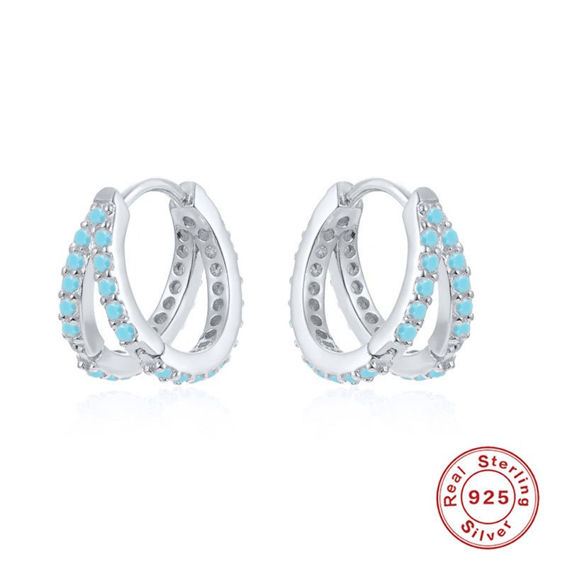 Creative INS Style S925 Sterling Silver Double Row Diamond Earrings-Jewearrings