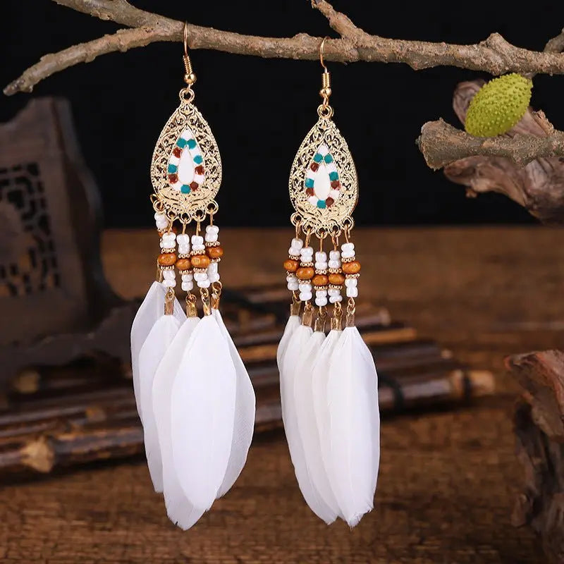 Creative Retro Feather Earrings for Women (16cm Long)-Jewearrings