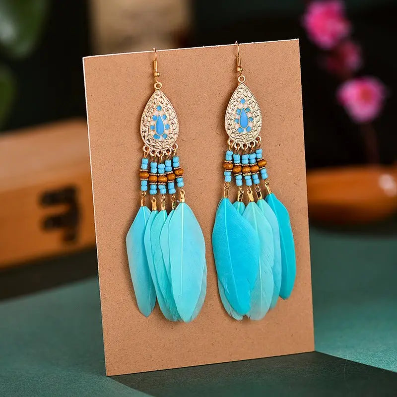 Creative Retro Feather Earrings for Women (16cm Long)-Jewearrings