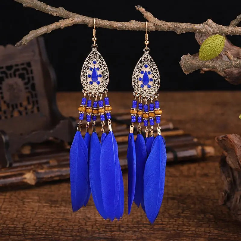 Creative Retro Feather Earrings for Women (16cm Long)-Jewearrings