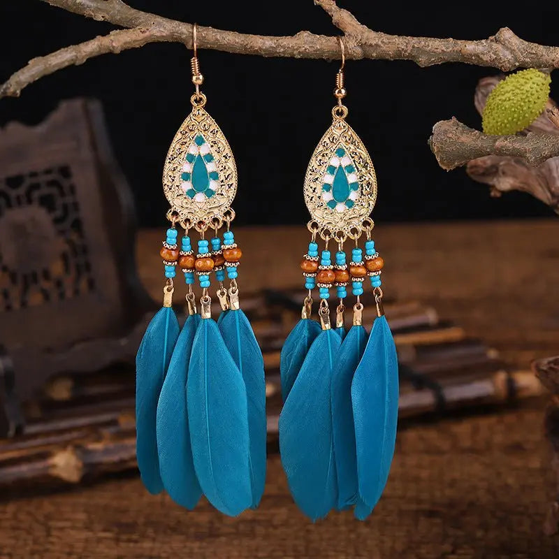 Creative Retro Feather Earrings for Women (16cm Long)-Jewearrings