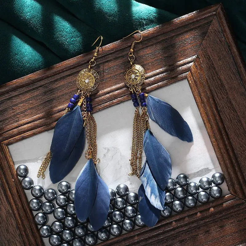 Creative Retro Feather Earrings for Women (16cm Long)-Jewearrings