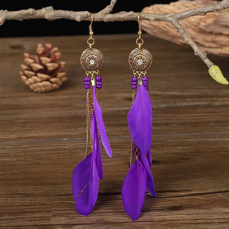 Creative Retro Feather Earrings for Women (16cm Long)-Jewearrings