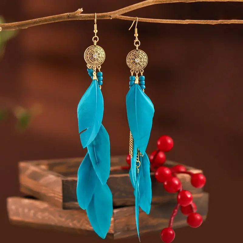 Creative Retro Feather Earrings for Women (16cm Long)-Jewearrings