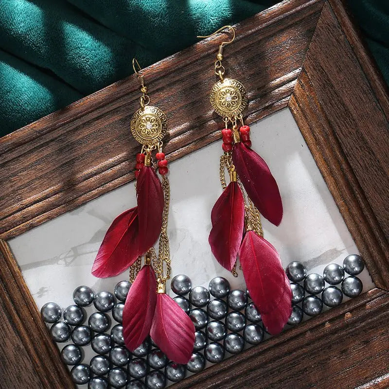 Creative Retro Feather Earrings for Women (16cm Long)-Jewearrings