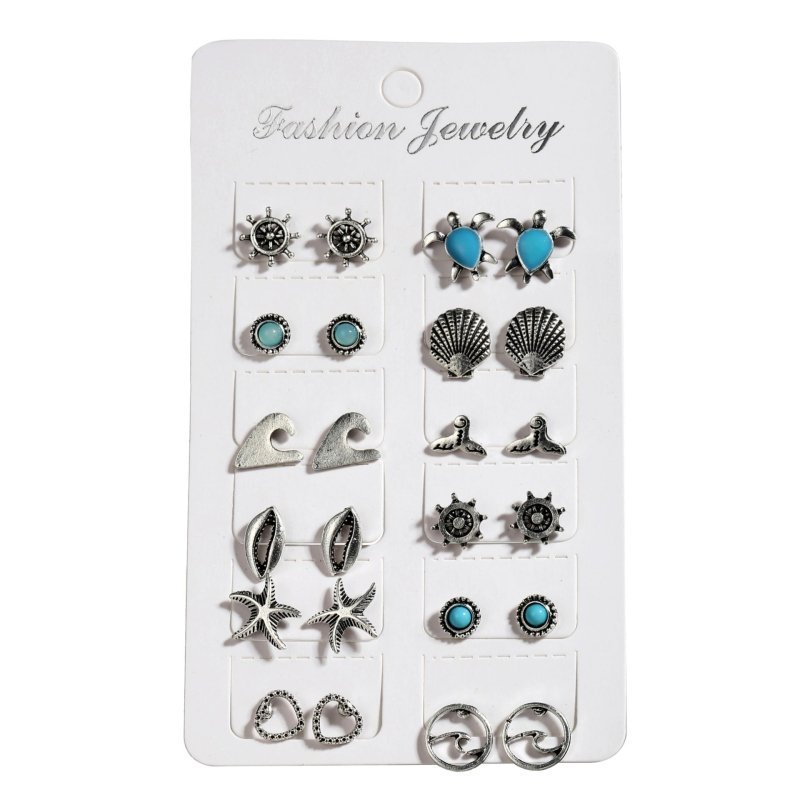 Creative retro turtle starfish Shell Earrings-Jewearrings