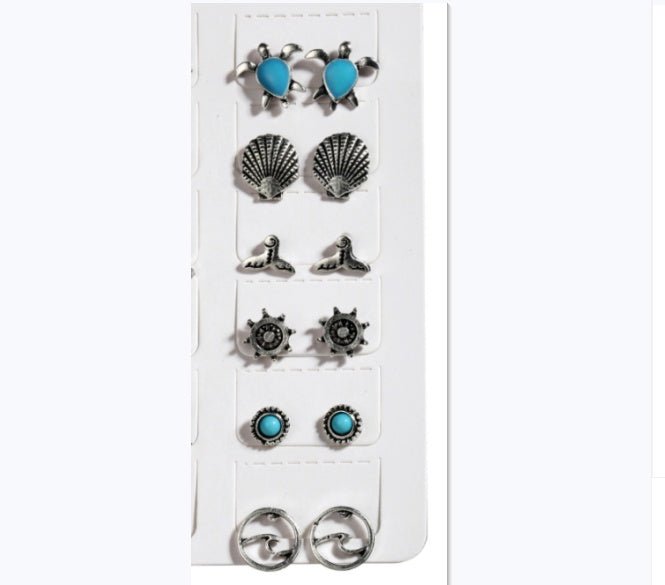 Creative retro turtle starfish Shell Earrings-Jewearrings