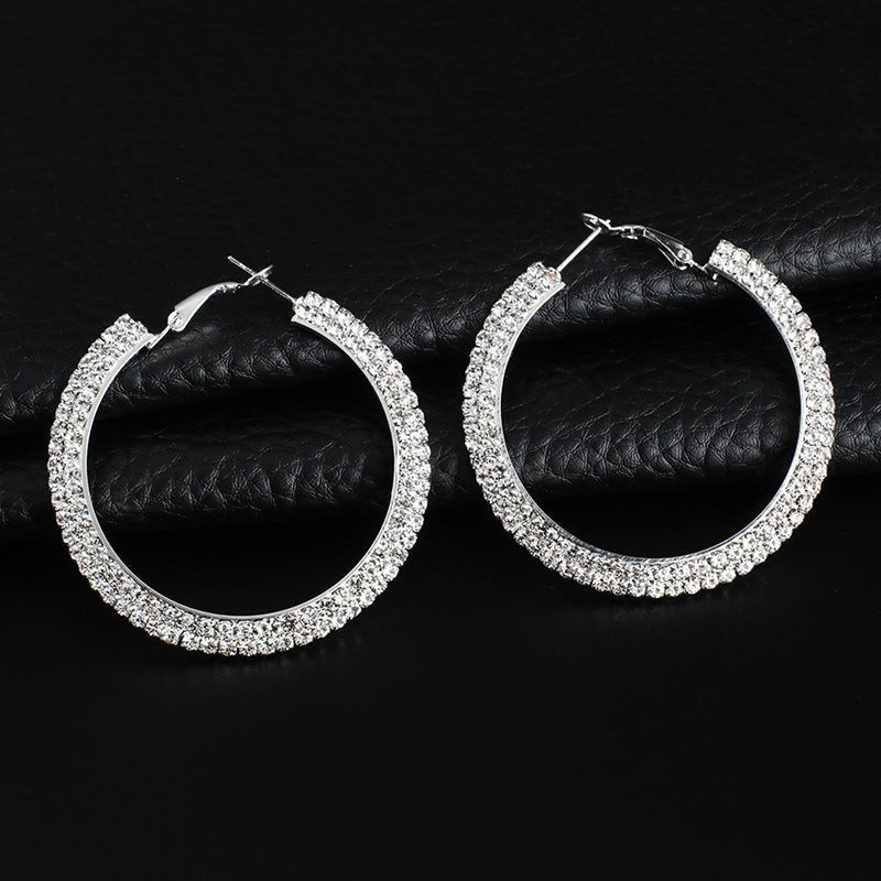 Creative Sparkling Diamond Ladies Full Diamond Round Big Earrings-Jewearrings