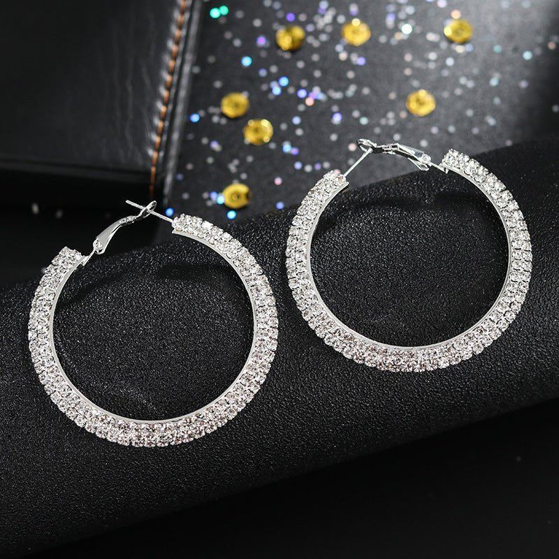 Creative Sparkling Diamond Ladies Full Diamond Round Big Earrings-Jewearrings