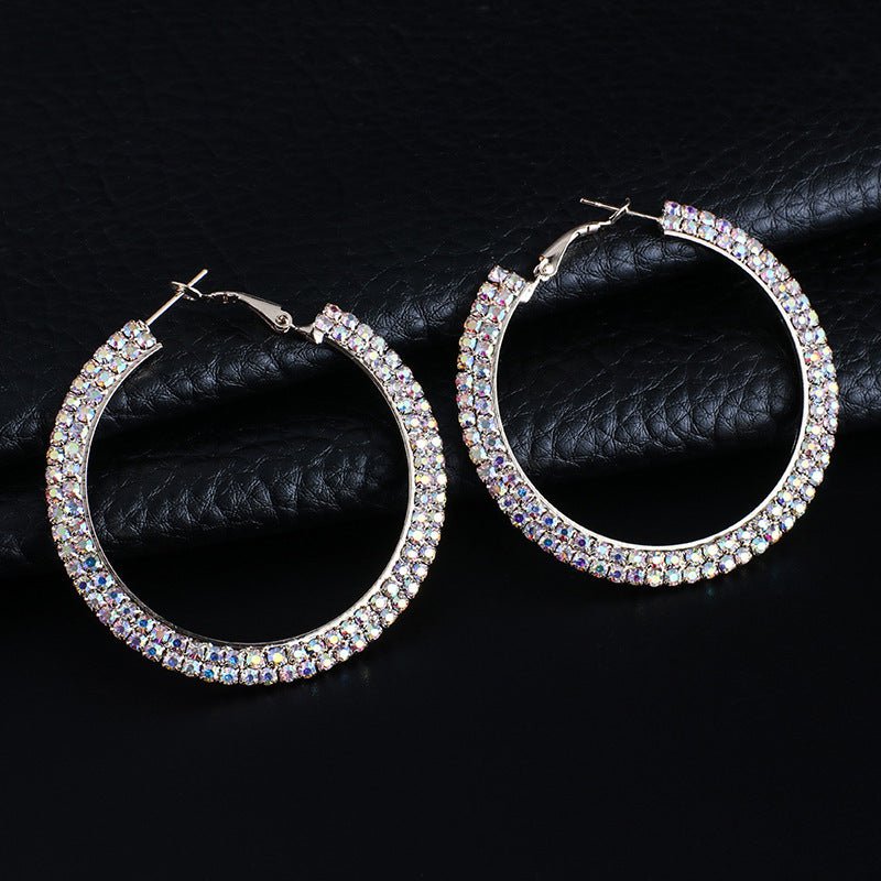 Creative Sparkling Diamond Ladies Full Diamond Round Big Earrings-Jewearrings