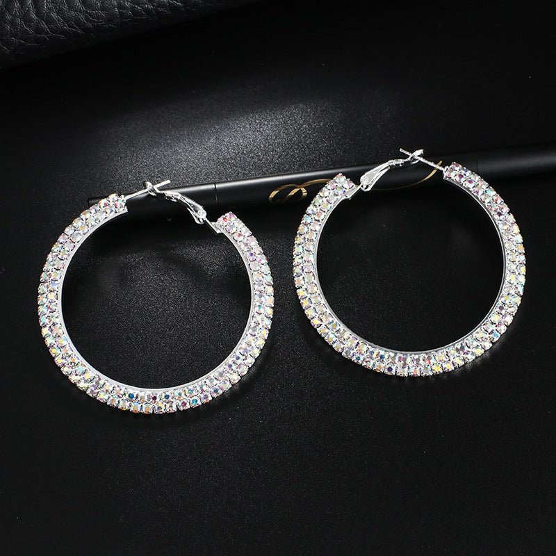 Creative Sparkling Diamond Ladies Full Diamond Round Big Earrings-Jewearrings