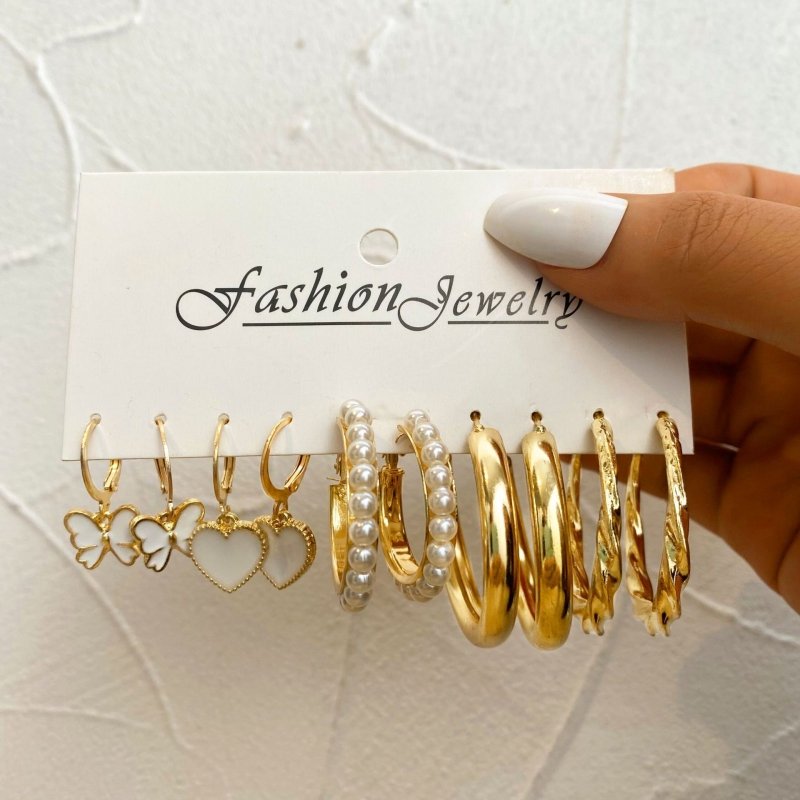 Creative Vintage Pearl Hoop Earrings Set-Jewearrings