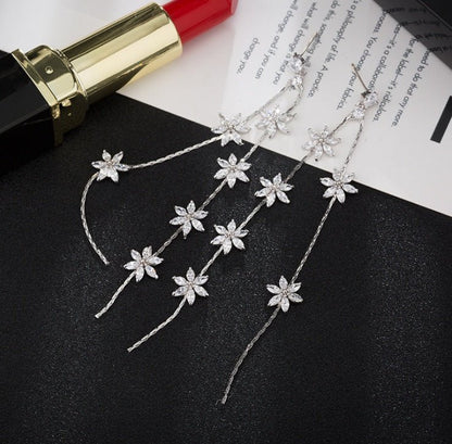 Creative zircon micro-set long tassel flower earrings female 925 silver needle earrings long small jewelry wholesale-Jewearrings