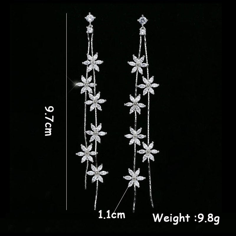 Creative zircon micro-set long tassel flower earrings female 925 silver needle earrings long small jewelry wholesale-Jewearrings