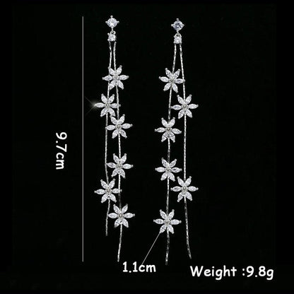 Creative zircon micro-set long tassel flower earrings female 925 silver needle earrings long small jewelry wholesale-Jewearrings