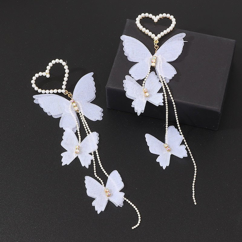 Cross-border European And American Fashion Exquisite Earrings Romantic Temperament Love Pearl Butterfly Earrings Long Earrings-Jewearrings