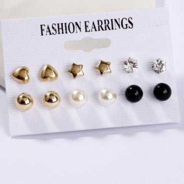 Cross-Border Hot-Selling Earrings Acrylic Faux Pearl Geometric Circle Flashing Diamond Tassel Earring Set Piece-Jewearrings