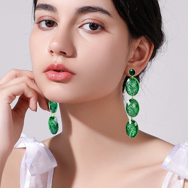 Cross-border Long High-quality Green Acrylic Earrings-Jewearrings