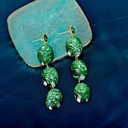 Cross-border Long High-quality Green Acrylic Earrings-Jewearrings