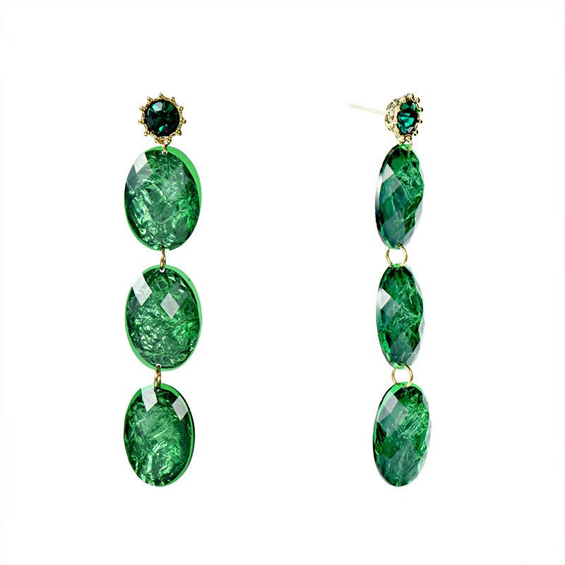 Cross-border Long High-quality Green Acrylic Earrings-Jewearrings