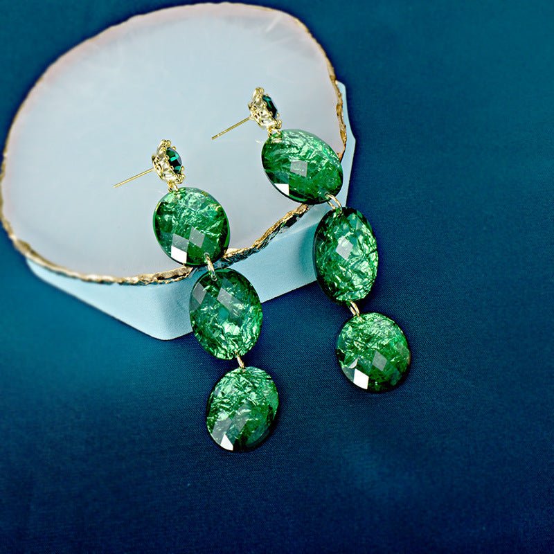 Cross-border Long High-quality Green Acrylic Earrings-Jewearrings