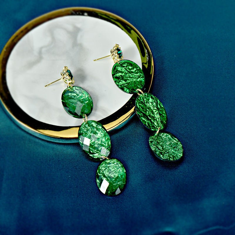 Cross-border Long High-quality Green Acrylic Earrings-Jewearrings