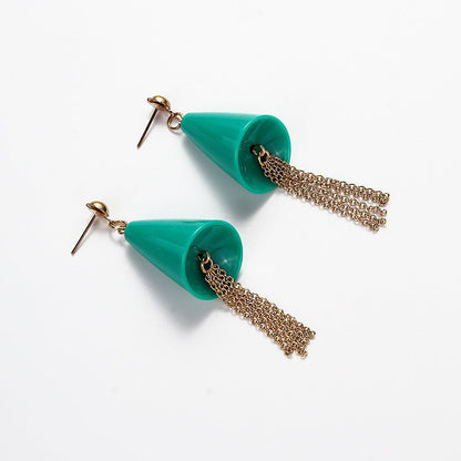 Cross-border New Acrylic Horn Metal Tassel Earrings-Jewearrings