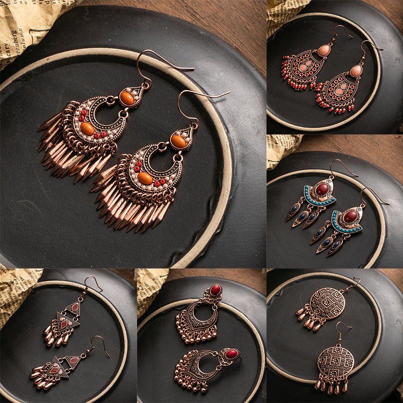 Cross-border Rose Gold Clan Style Alloy Earrings-Jewearrings