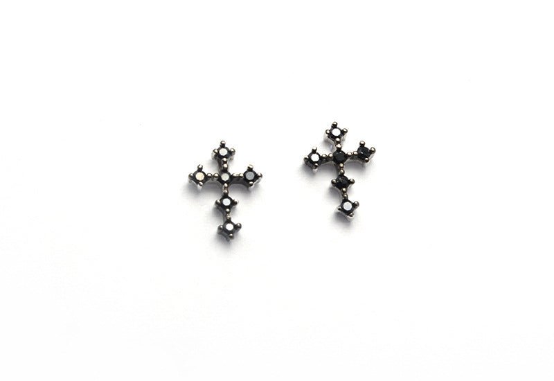 Cross Ear Studs Men's Black Diamond Earrings-Jewearrings