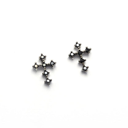 Cross Ear Studs Men's Black Diamond Earrings-Jewearrings