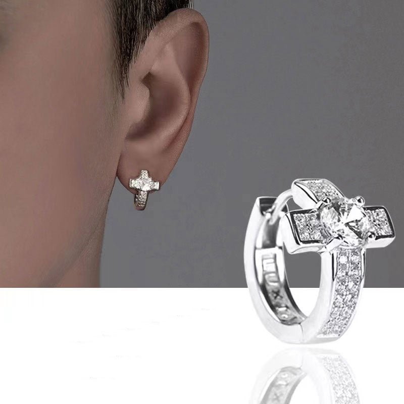 Cross Earrings Men's Diamond-encrusted Zircon Hip Hop-Jewearrings