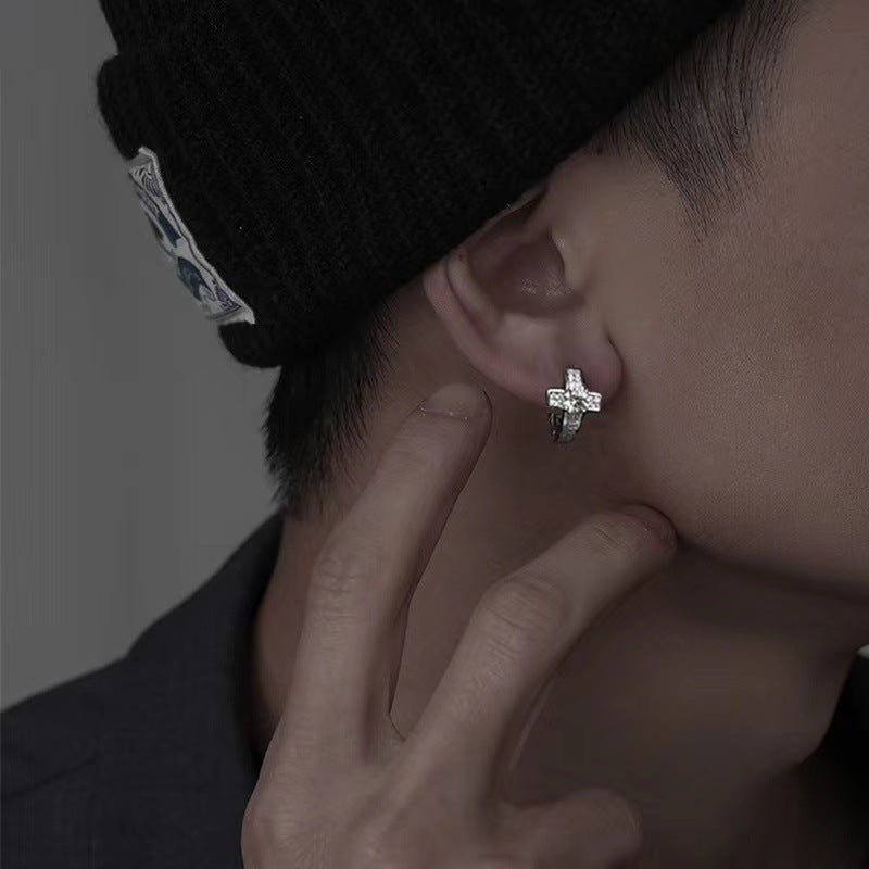 Cross Earrings Men's Diamond-encrusted Zircon Hip Hop-Jewearrings