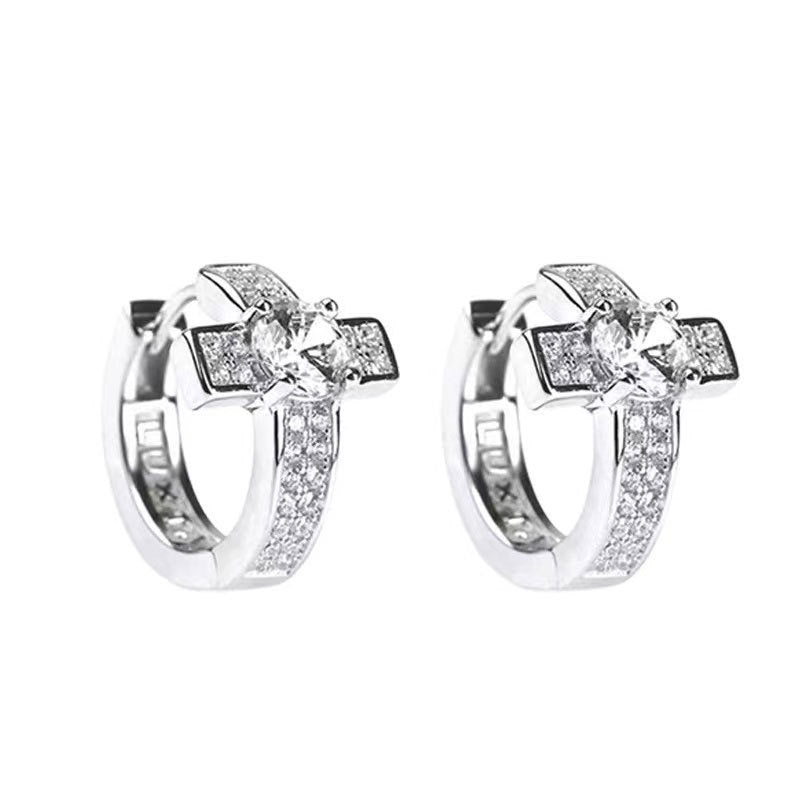 Cross Earrings Men's Diamond-encrusted Zircon Hip Hop-Jewearrings