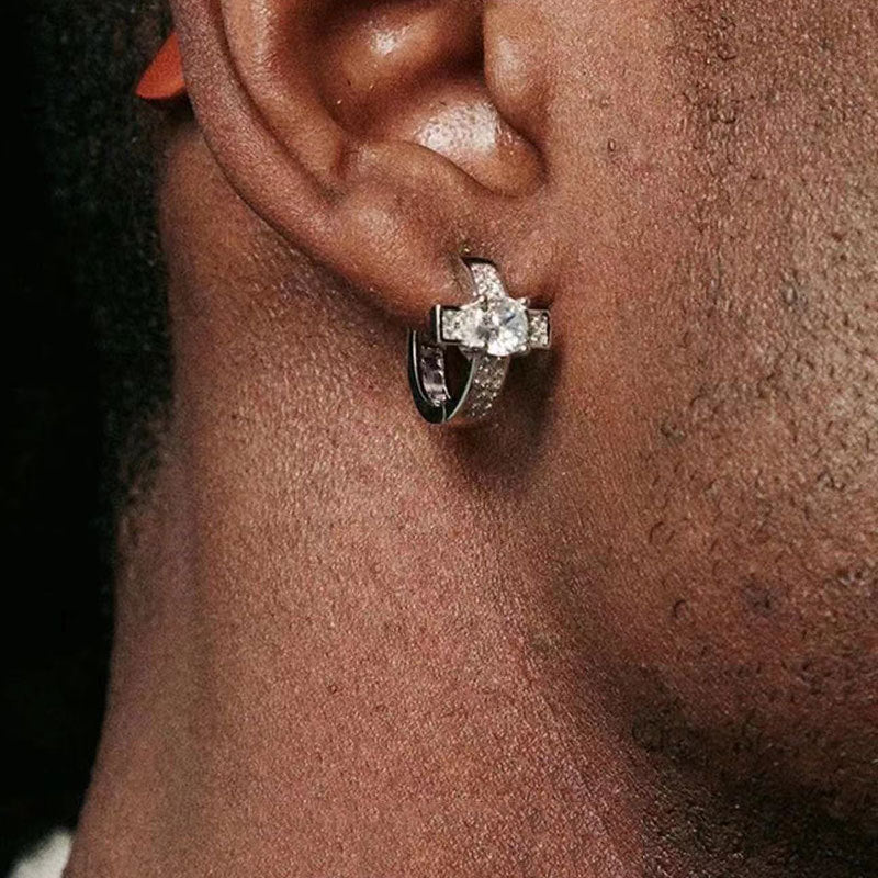 Cross Earrings Men's Diamond-encrusted Zircon Hip Hop-Jewearrings