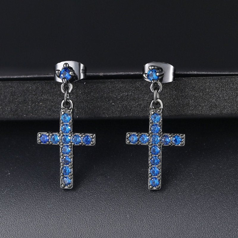 Cross Earrings Real Gold-plated Zircon Micro-inlaid Jewelry-Jewearrings