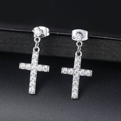 Cross Earrings Real Gold-plated Zircon Micro-inlaid Jewelry-Jewearrings