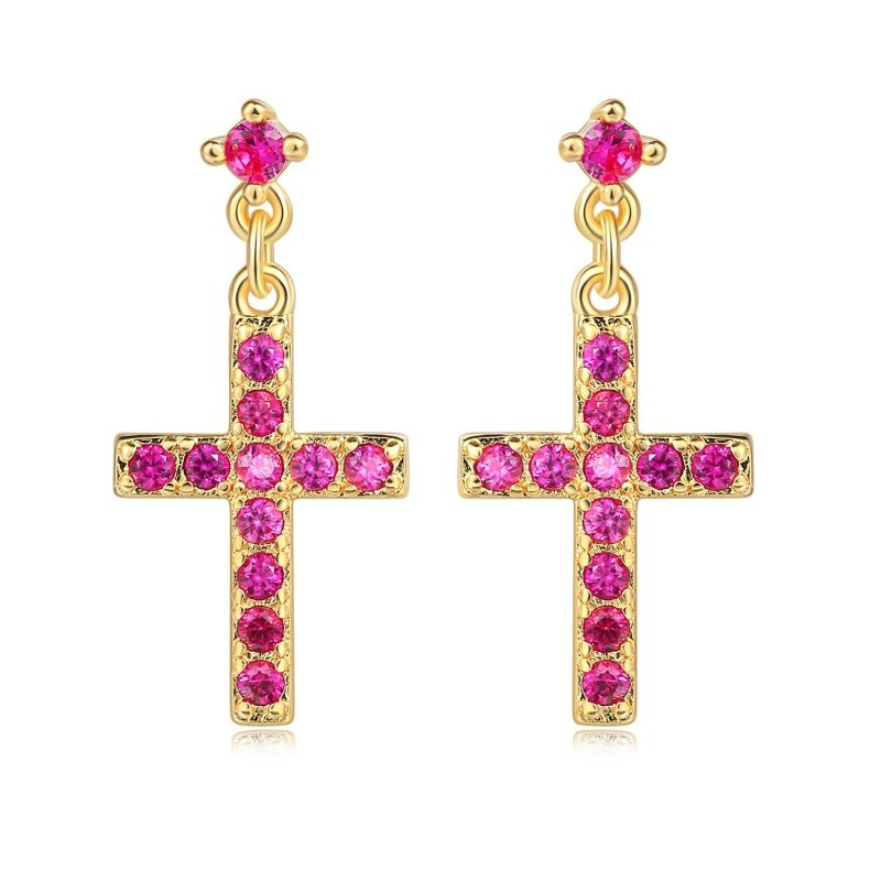 Cross Earrings Real Gold-plated Zircon Micro-inlaid Jewelry-Jewearrings