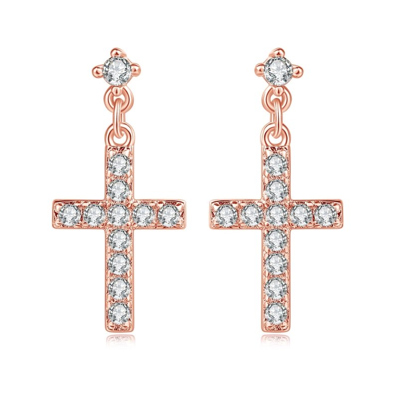 Cross Earrings Real Gold-plated Zircon Micro-inlaid Jewelry-Jewearrings