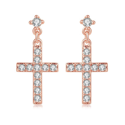 Cross Earrings Real Gold-plated Zircon Micro-inlaid Jewelry-Jewearrings