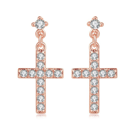 Cross Earrings Real Gold-plated Zircon Micro-inlaid Jewelry-Jewearrings