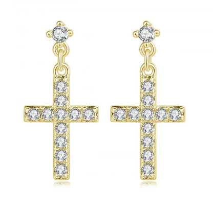 Cross Earrings Real Gold-plated Zircon Micro-inlaid Jewelry-Jewearrings