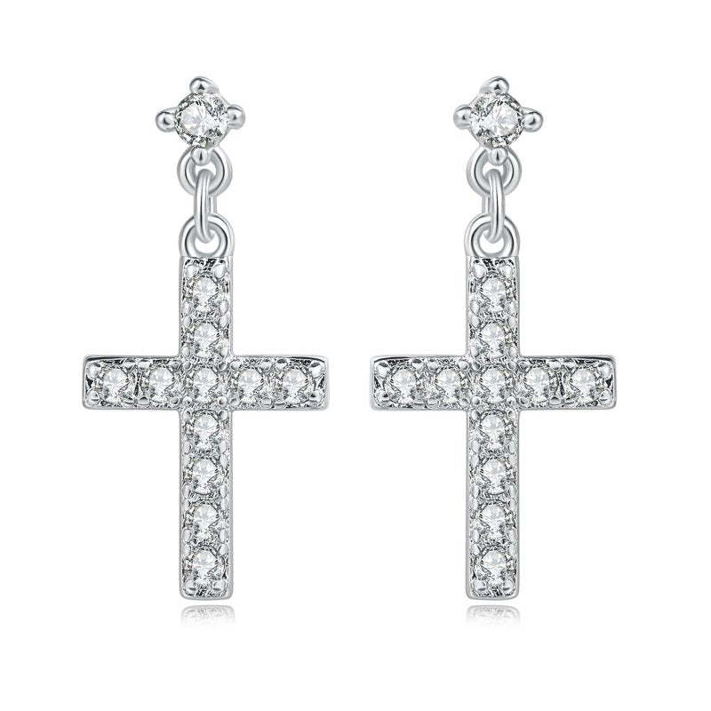 Cross Earrings Real Gold-plated Zircon Micro-inlaid Jewelry-Jewearrings