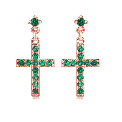 Cross Earrings Real Gold-plated Zircon Micro-inlaid Jewelry-Jewearrings